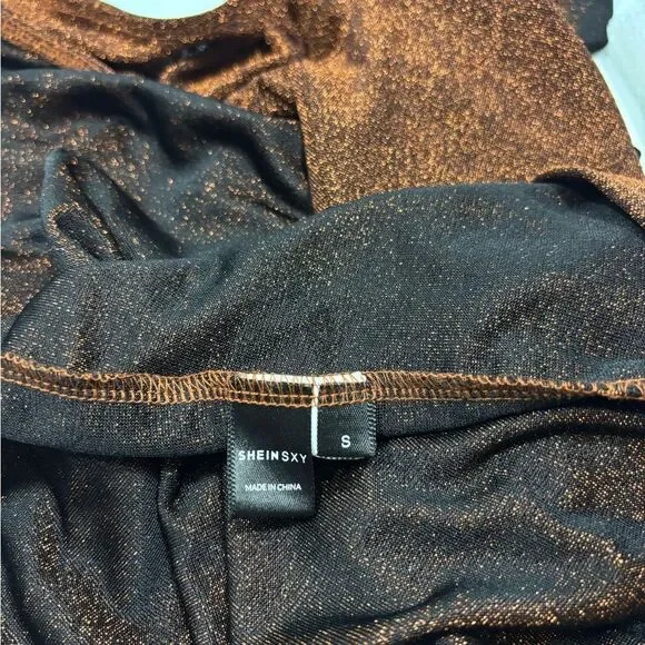 One Shoulder Gigot Sleeve Wrap Glitter Dress - Picture 4 of 6